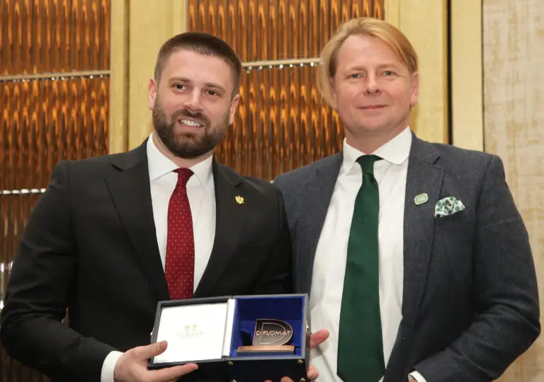 Chester King, CEO of International Hospitals Group and 2024 Young Diplomat of the Year, Mr Perko Mijatovic, Second Secretary at the Embassy of Montenegro and Vice-President of YDL.